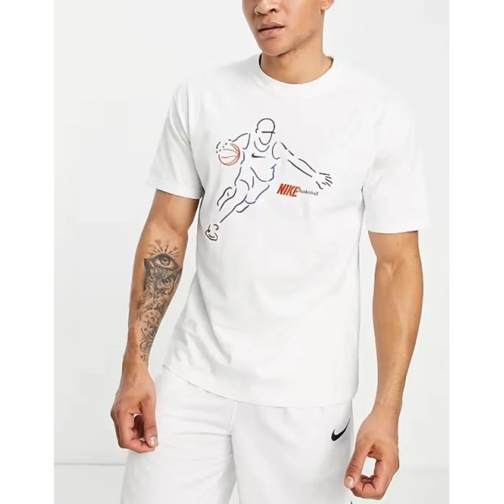 Nike Tee Shirt Mens Size L White Basketball 90s Retro Embroidered Logo Loose Fit